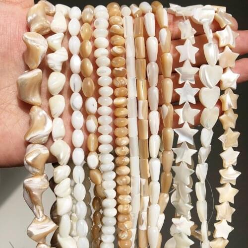 Natural White Shell Beads Mother Of Pearl Loose Flat Oval Teeth Round Star Nugget Freshwater Chip Charms For Jewelry Making
