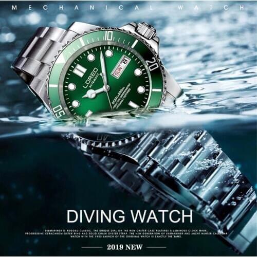 LOREO Sports Diving Series 200M Waterproof Mechanical Watch Men 316L Stainless steel Watches Luminous Seagull Automatic Watch