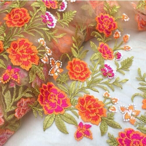 French Swiss mesh lace multicolor embroidered fashion fabric Womens dress embroidery fabric