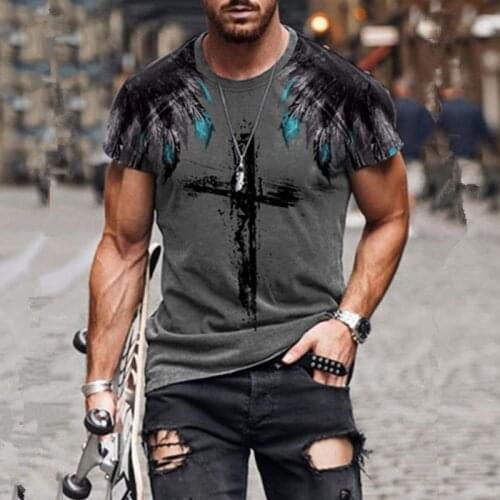 Mens Fashion Vintage Anime Cross Printed Short Sleeve T-shirts 2021 Summer New Oversized O Collared Funny T Shirts Ropa Anime