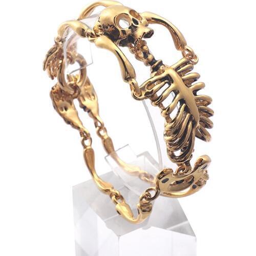 GNAYY Father Gift New Punk Gothic Gold Stainless steel Biker skeleton Chain bracelet 8.26'' Vintage jewelry