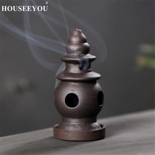 HOUSEEYOU Zen Buddhism Tower Incense Burner Cones Holder Stand Base Censer Home Office Temple Decoration