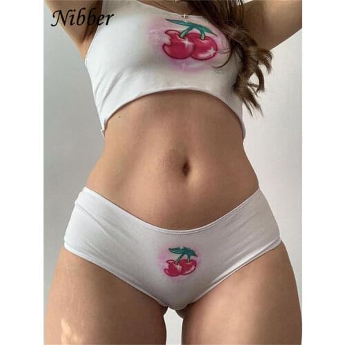 Nibber Y2K Summer Two-Piece Sets Sleeveless Camisole+ Triangle Shorts Sweet Fairy Style Cherry Print For Womens Home Clubwear