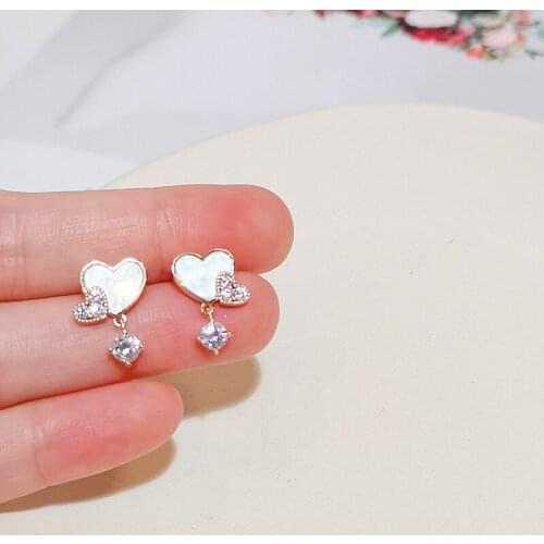 Sweet Cute Korean Earrings Gold Color Heart Bling Zircon Stone Stud Earrings for Women Fashion Wedding Love Jewelry 2020 New