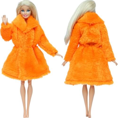 Fashion Handmade One Pcs Orange Wool Coat Long Sleeves Noble Winter Dress Casual Wear Accessories Clothes for Barbie doll Toy