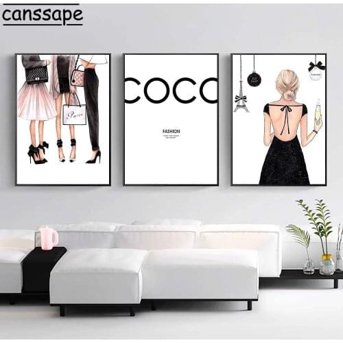 Fashion Girl Canvas Poster Vogue Picture Paris Wall Art Canvas Painting Vogue Poster Modern Wall Pictures For Living Room Decor