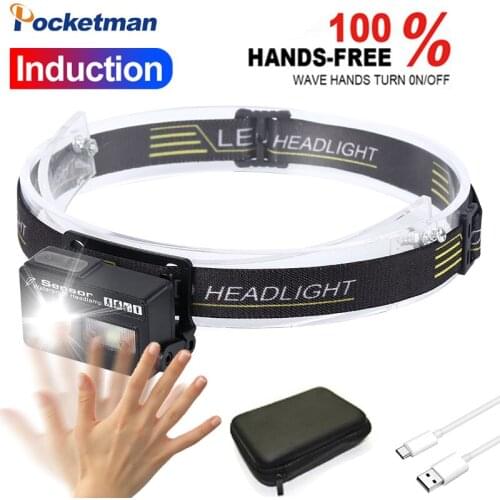 50000Lumens LED Headlamp Body Motion Sensor Headlight USB Rechargeable Head Light Cap Clip Light With Red and Blue Light