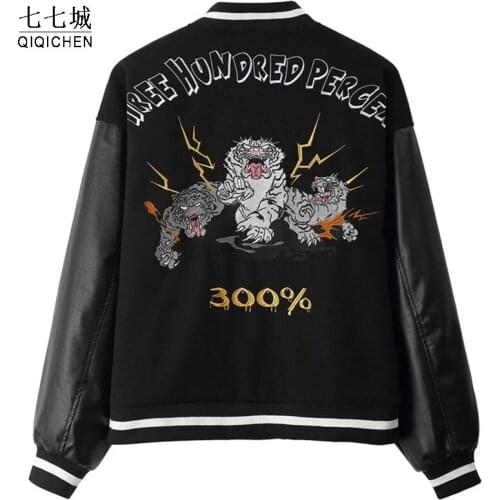 Mens Baseball Jackets Tiger Embroidery Tracksuit Bomber Jacket Hip Hop Casual Streetwear Unisex Varsity Baseball Coats 2021