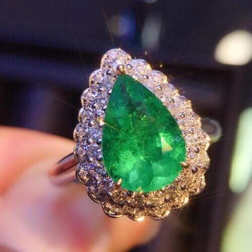 1.67Carat Pear Cut Natural Emerald Wedding Anniversary Ring set Nautral Diamond Ring Pendant Dual Use 14k White Gold