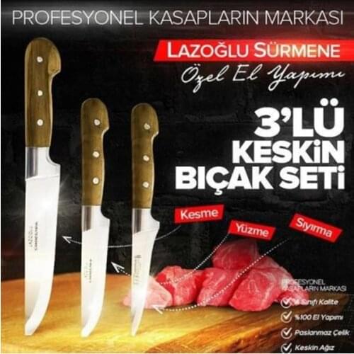 LAZOĞLU 3 Piece Set Knife Handmade, Chef Knife, Professional Kitchen Knives Steel Vegetable Butcher Knife for Cooking