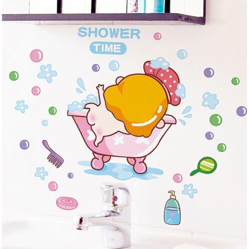 Cartoon Baby Shower Time Wall Sticker for baby rooms bathroom glass Home decoration Decals wallpaper shower cute stickers