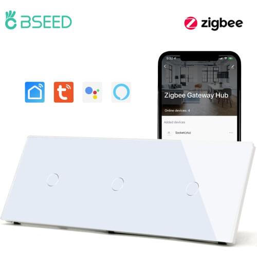 BSEED WIFI ZigBee Wall Touch Switch Triple 3/6/9Gang 1/2/3Way Wireless Smart EU Touch Light Switch Tuya Google Home App Control