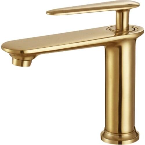 Solid Brass Bathroom Basin Faucet Sink Mixer Hot & Cold Single Handle Deck Mount Lavatory Crane New Arrival Brushed Gold