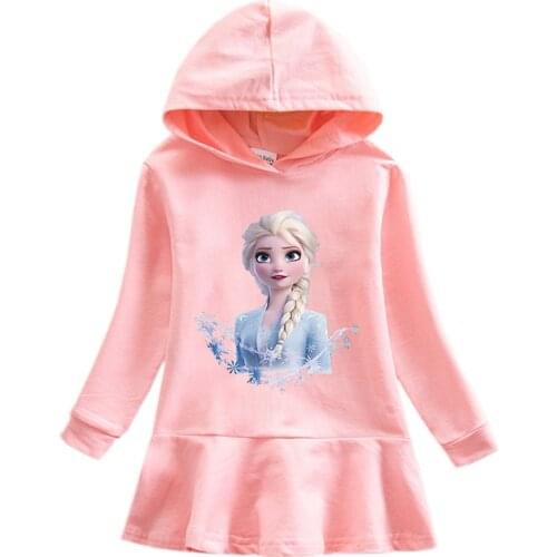 Disney Frozen Elsa Princess Girls Hooded Sweater Dress 100% Cotton Cartoon Baby Hooded Sweater Frozen Children Casual Dress