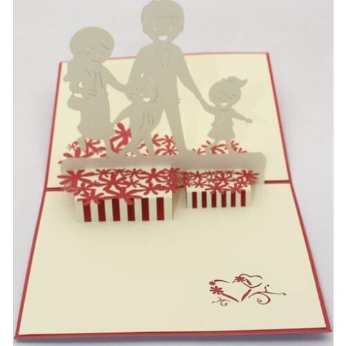 3D Laser Cut Handmade Happy Family Dad Mom Kids Paper Greeting Card Fathers Day Mothers Day Thanksgiving Party Creative Gift