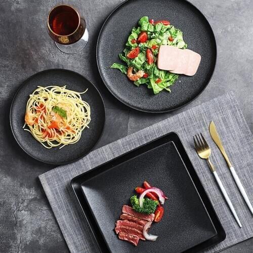 Retro black ceramic plate serving tray decorative kitchen porcelain dinner sets sushi salad dessert plate christmas cake plates