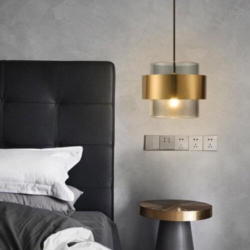 Modern Gold Cylindrical LED Pendant Lights Luxury Glass Restaurant Bar Hanging lamp Indoor Bedroom Bedside Pendant lighting