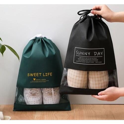 5pcs Portable Travel Shoe Bag Clothes Organizer Transparent Cover Dustproof Makeup Clothes Shoes Storage Drawstring Bags