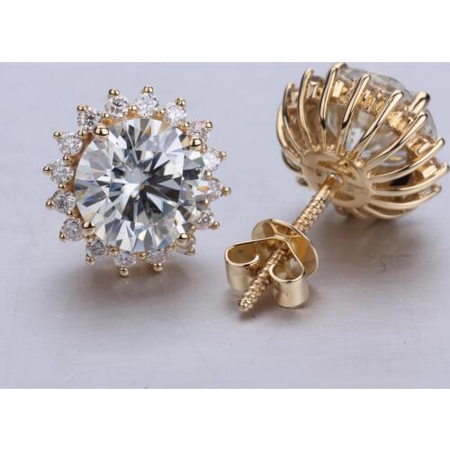 18K Yellow Gold Wedding Stud Earrings with 2ct Round Shape Moissanite Diamond Earring Jewelry GemStone Girlfriend Gift