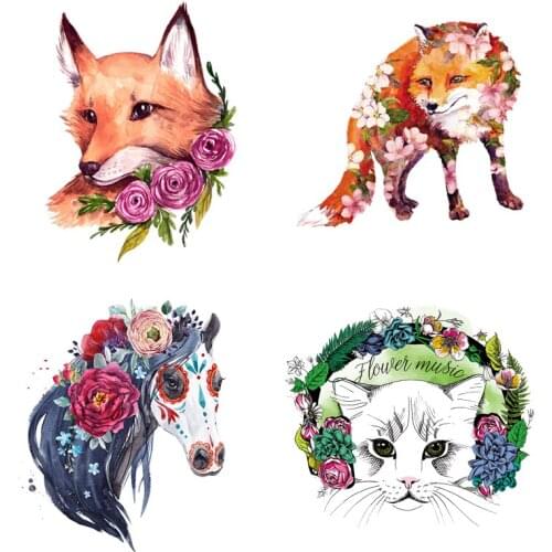 Pulaqi Horse Flower Patches For Clothing Iron On Transfer Thermal Stickers On Clothes Fashion Girl Clothing Animal Flower Badges