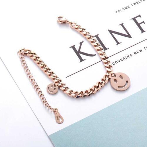 Gorgeous Big or small Smiling face Countenance 9ct Rose Gold Filled Curb Link Lengthen Charm Bracelet senior Titanium steel