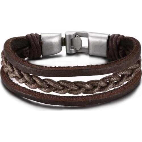 Vintage Leather Bracelet Bronze alloy Buckle Hand Chain for Women / Men B00165