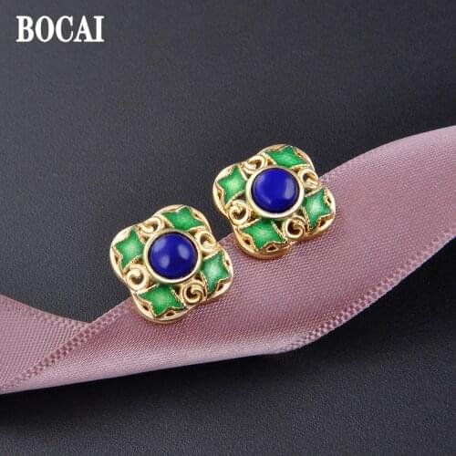 The silk wholesale old Beijing female Shaolan process blossoming Earrings Sterling Silver Jewelry S925 explosion models
