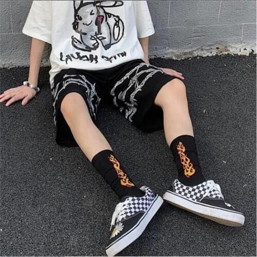 Harajuku Womens cycling shorts loose elastic waist Goth thorns letter print jog shorts summer hip hop y2k Casual womens pants