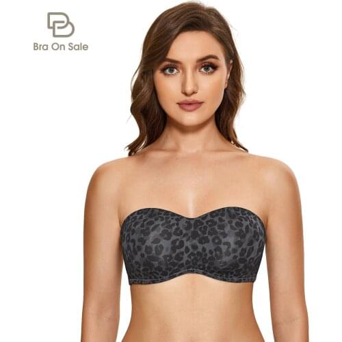 Womens Seamless Floral Plus Size Strapless Minimizer Bra Full coverage Bralette Bandeau