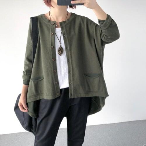 Women Sweater Solid Color Knit 2020 Spring Autumn New Loose Large sized Irregular Bat Sleeve Single Breasted Cardigan Coat