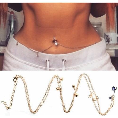 1pc Sexy Belly Button Ring Body Chain Waist and Belly Navel Piercings Chain Body Piercing Jewelry for Women Faceted Crystal Belt