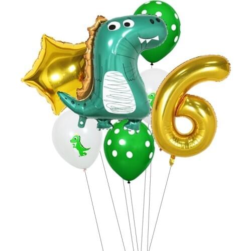 1set Dinosaur Foil Balloon 32inch Number Balloon Set Dinosaur Theme Baby Shower Kids Happy Birthday Party Decoration Supplies