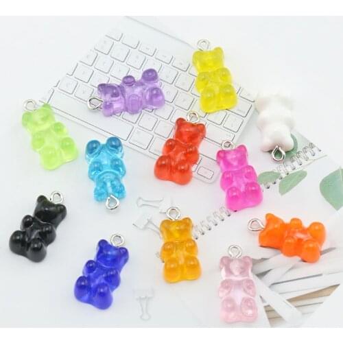 1 Pcs Random Color 17*11mm Bear Charms Resin Cabochons Glitter Gummy Candy Necklace Keychain Pendant DIY Making Accessories