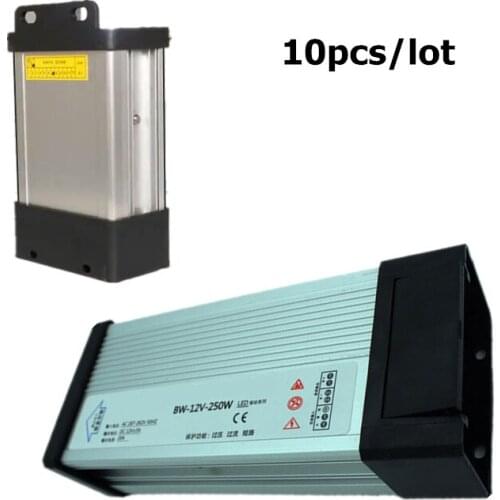 10PCS/LOT IP33 DC12V LED waterproof Power Supply 250W LED Driver Lighting Transformers Aluminum body International Certification