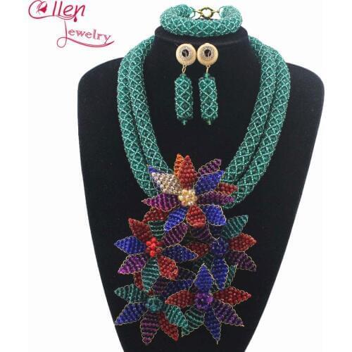 2019 Latest Nigerian Wedding bridal beads Crystal Beads Necklaces African Beads Jewelry Set Costume necklace Set W12894