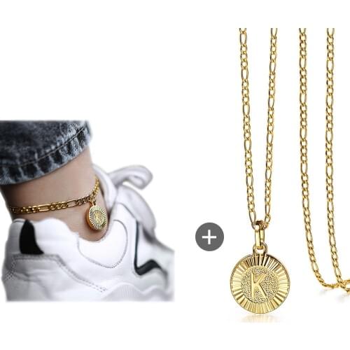 2020 New Fashion 26 Initial Letter Name Pendant Anklet Necklaces Stainless Steel Figaro Chain For Women Jewelry Gift