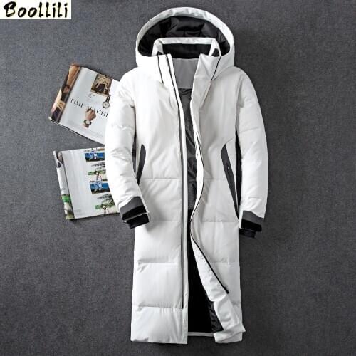 2020 Winter New Down Jacket Men 90% White Duck Down Men X-Long Section Casual Thickening Warm Youth MenS Hooded Down Coat