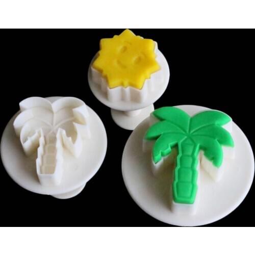 3pcs/set Palm Tree Stamp Plunger Cake Cookie Cutter Molds Fondant Cake Decorating Tools