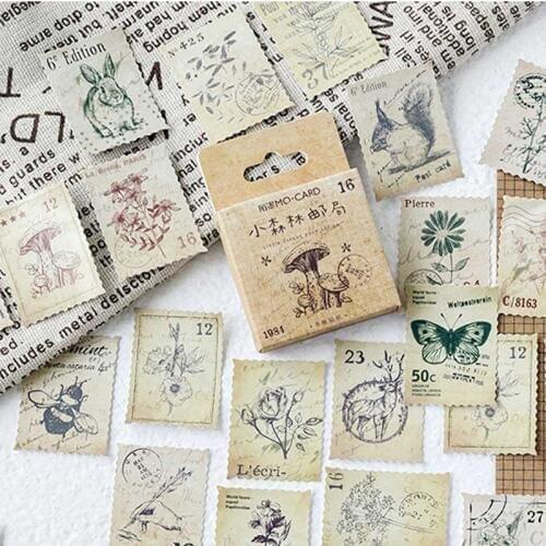 46 Pcs/box Forest Animal Plant Stickers Cute Squirrel Rabbit Deer Stamp Vintage Sticker Decor Planner Scrapbooking Stationery