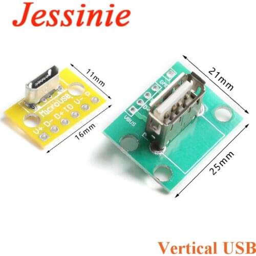 Vertical USB MiCroUSB Micro USB 2.0 Female Head A Connector 2.54mm PCB Converter Adapter Breakout Board 180 Degree Vertical