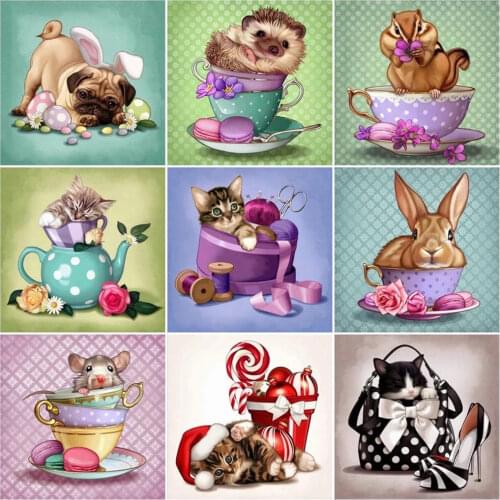 Uone New Diamond Painting 5d DIY Cross Stitch Animal Cartoon Cat Dog Cup Embroidery Rhinestone Kids Adult Home Office Decor Gift