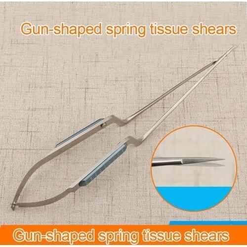 Gun-shaped spring tissue microsurgery apparatus for extracranial ophthalmic surgical instruments Gun-shaped straight/bent scisso