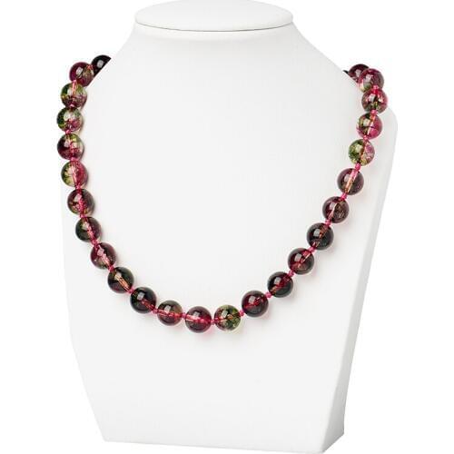 Glittering Bicolor Tourmaline Crystal 10mm Making Diy Knotted Necklace 18inch For Pretty Girls Ladies H432