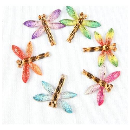 BOLIAO 5Pcs 27*32mm Dragonfly Colorful Acryl Flat Back with 1 Hole Handmade Art Work Earring Pendant Decoration Craft DIY R346