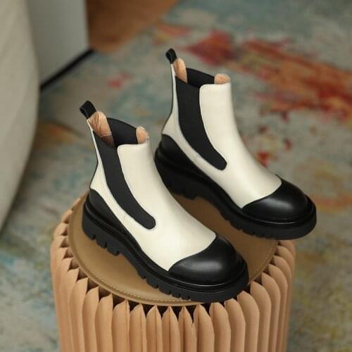 Retro style Chelsea boots color matching elastic band platform casual womens nude boots short boots