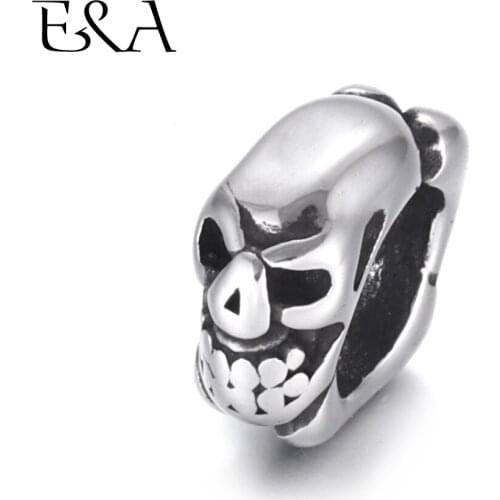 Stainless Steel Beads Skull Blacken Metal Large Hole 6mm Bead Slider Spacer DIY Bracelet Making Supplies Handmade Jewelry Crafts