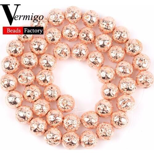 Rose Gold Hematite Volcanic Lava Stone Beads For Beadwork Jewelry Making Natural Volcanic Stone Diy Bracelet Accessories 4-10mm