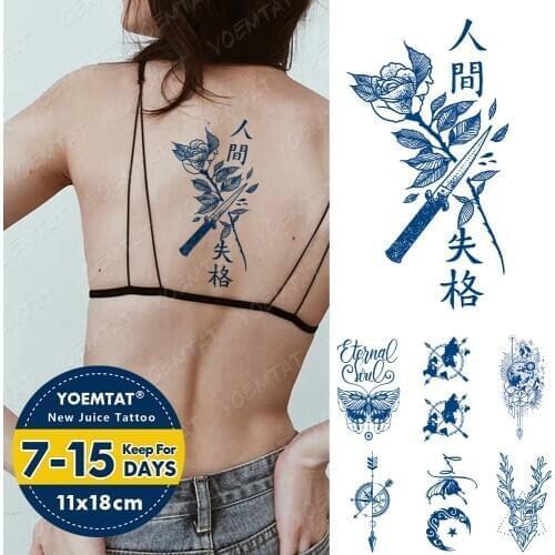 Juice Ink Tattoos Body Art Lasting Waterproof Temporary Tattoo Sticker Rose Knife Tatoo Arm Fake Moth Deer Tatto Women Men