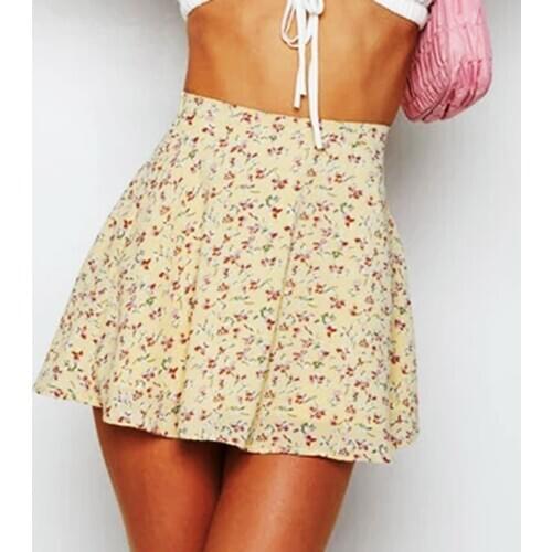 Floral High Waist Umbrella Invisible Zipper Chiffon Print Mini Skirt for Women