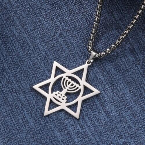 Dawapara Star of David Menorah Jewish Jewelery Religious Necklace Israel Faith Lamp Hanukkah Pendant Stainless Steel Jewelry
